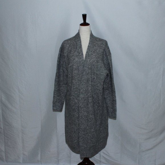 NWT Saks Acne Studios Oversized Grey Melange Long Mohair Knit Cardigan M - Picture 1 of 5